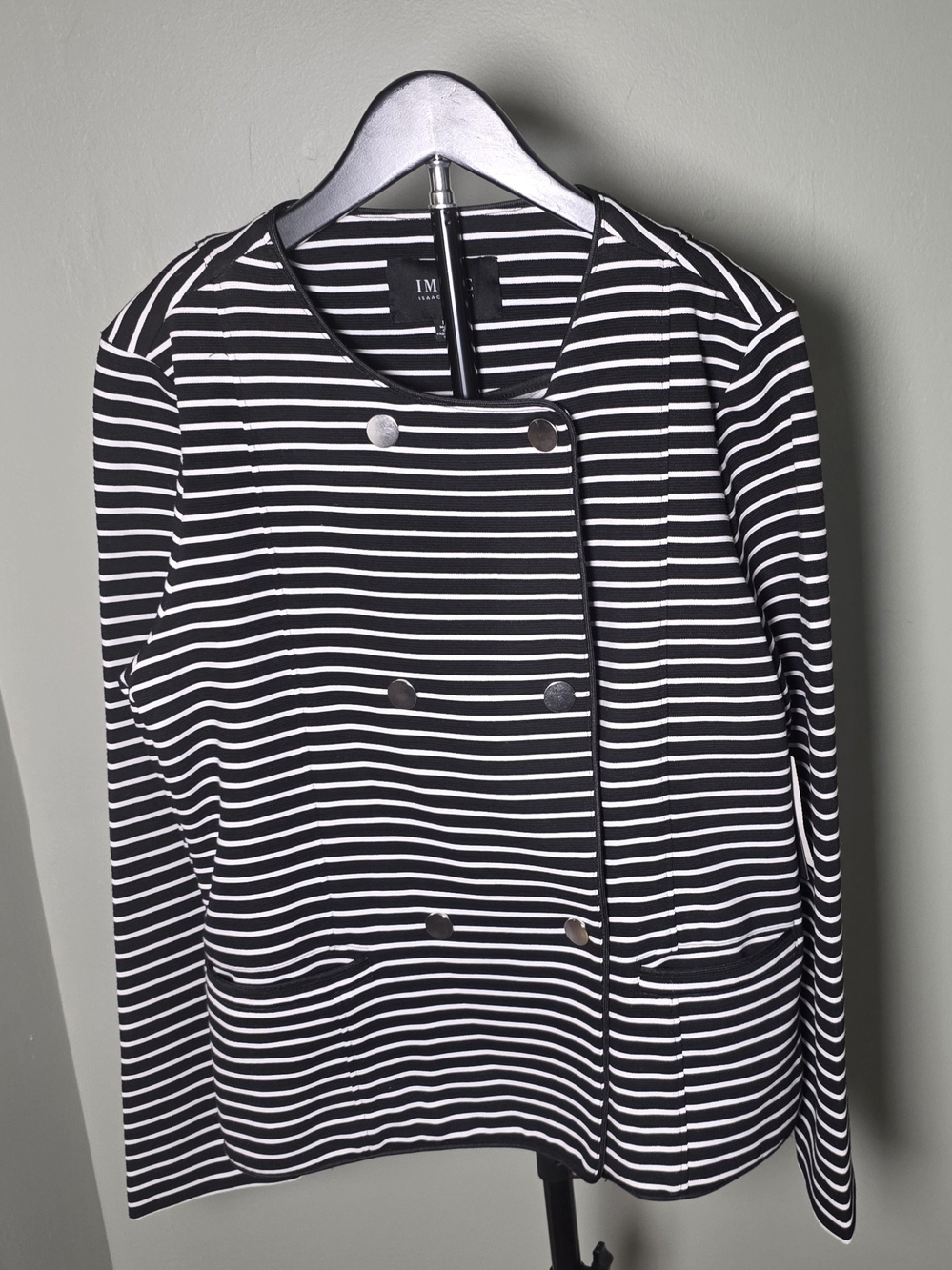 IMNYC Isaac Mizrahi NWT Striped Double Breasted Knit Blazer Jacket